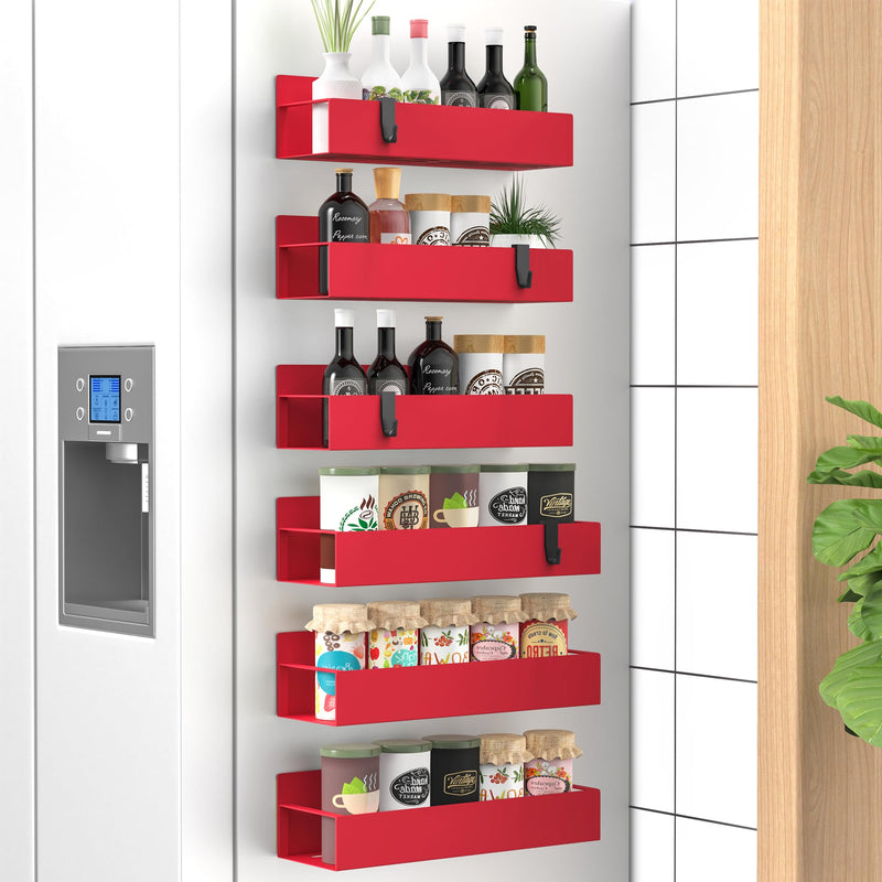 HuggieGems 6 Pack Magnetic Spice Storage Rack Organizer for Refrigerator and Oven Red Fridge Organizers and Storage