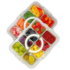 2 Pack Divided Serving Tray with Lid & Handle - Portable Snackle Box Charcuterie Container for Snack Platters - 8 Compartments Snack Boxs for Candy Fruits Nuts - Perfect for Party Entertaining